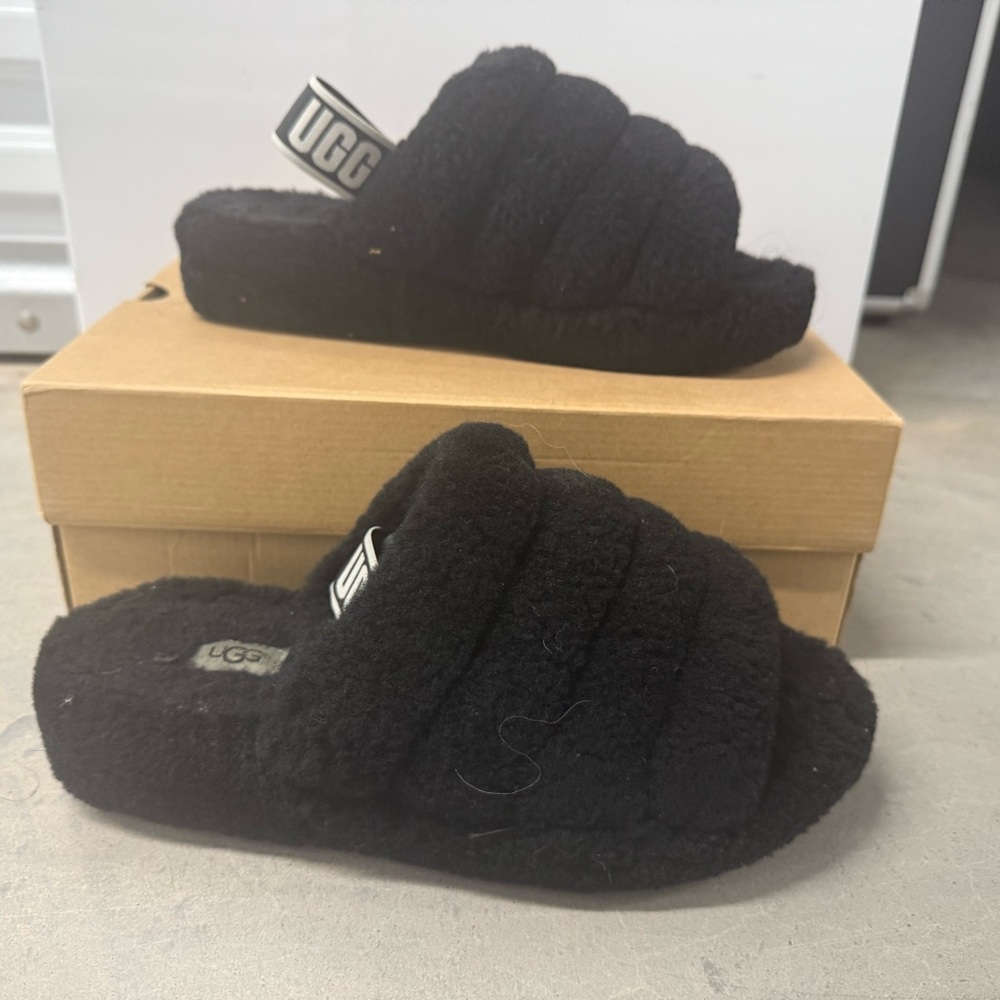 UGG Black Plush Slide Slippers